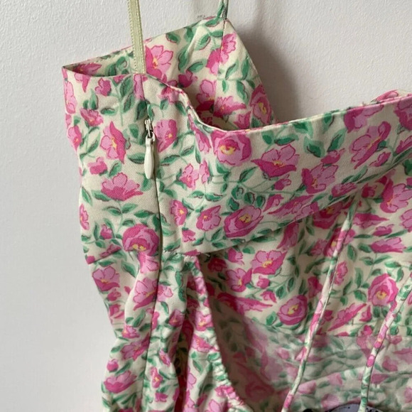 Zara Ditsy Floral Satin Effect Mini Dress Pink Green Size Medium - Picture 7 of 10
